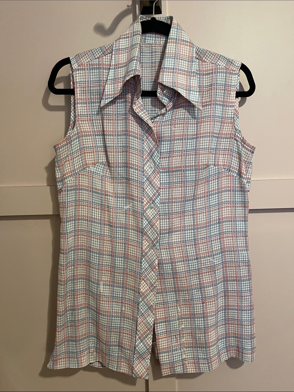 Vintage Sleeveless Plaid Button-Front Women's Top